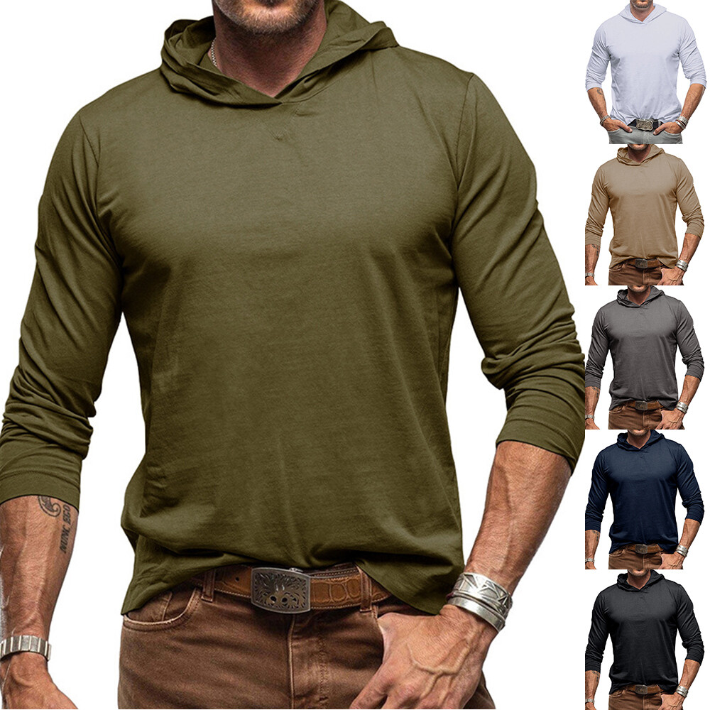 Mens Hoodie Gym Sports Muscle Tops Slim Fit Casual Breathable Pullover Tees