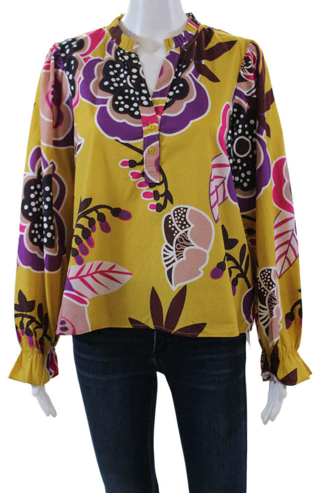 Maude Vivante Womens Floral Print Blouse Yellow Multi Colored Size Extra LargeFree Shipping in US $100+ Orders | $6.95 Orders Below