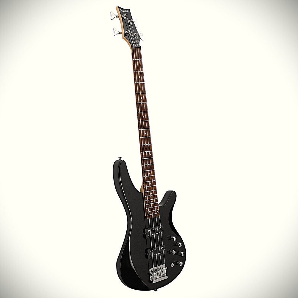 Black Electric Bass Guitar Package Full-Size with 24-Frets, H-H Pickups, Gig Bag