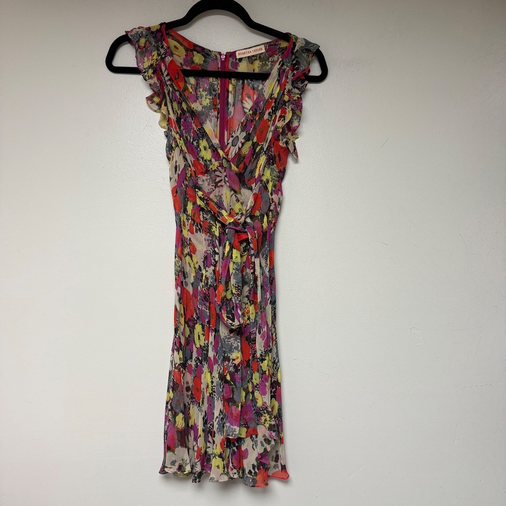 Rebecca Taylor Floral Ruffle V Neck Wrap Dress Size 2