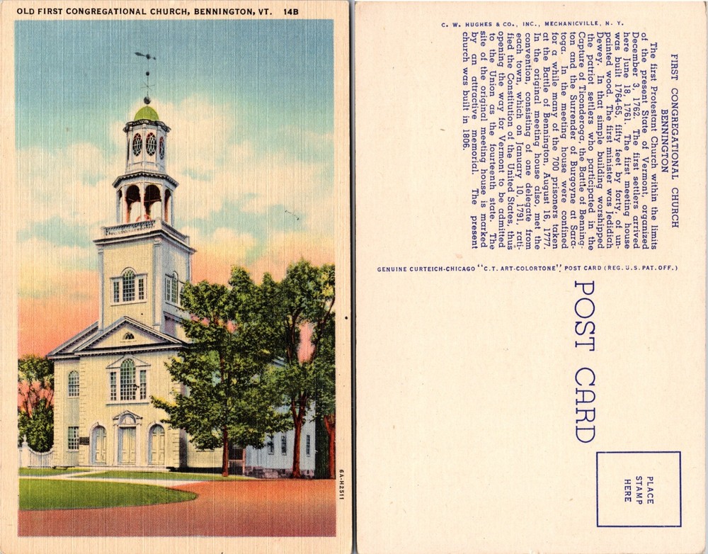 Old First Congregational Church Bennington Vermont VT Postcard