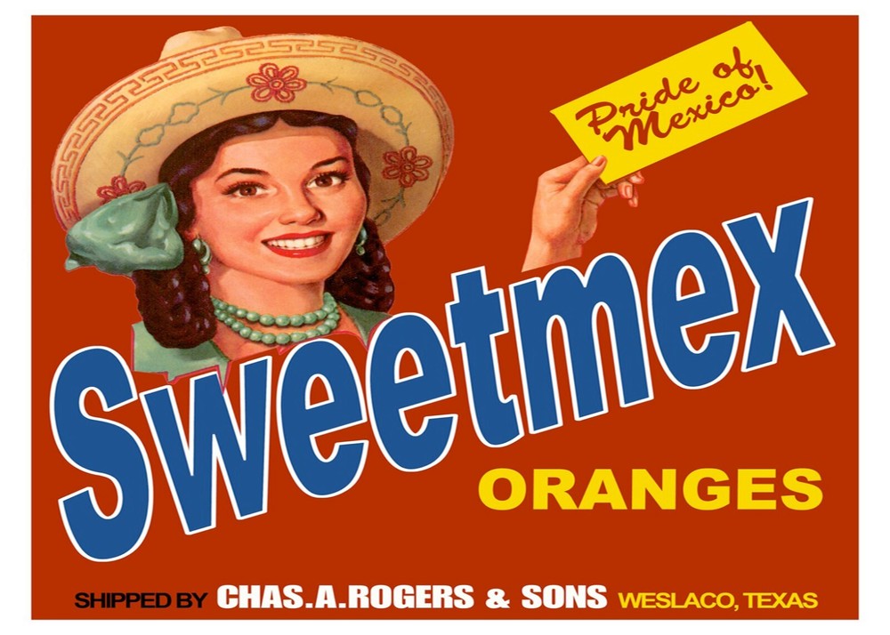 4717.Sweetmex oranges.woman with hat.pigtails.POSTER.Decoration.Mexican art