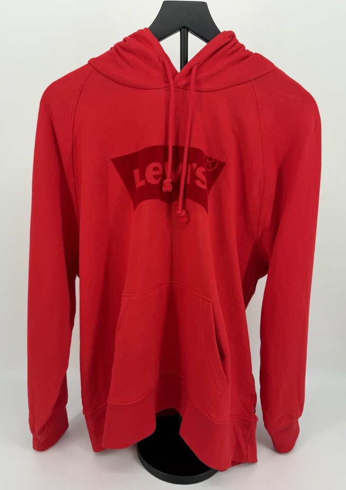 Levi's Hoodie Women's Red Velvet Batwing Logo Pullover Sweatshirt Size Large