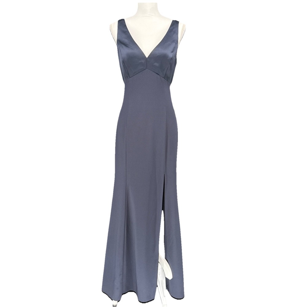 Amsale Bridesmaid Dress Navy Size 8 Long Formal Evening Gown Open Back