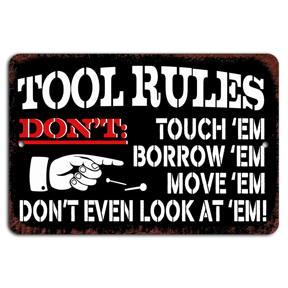 Garage Tool Rules Metal Sign Vintage Mechanic Decor