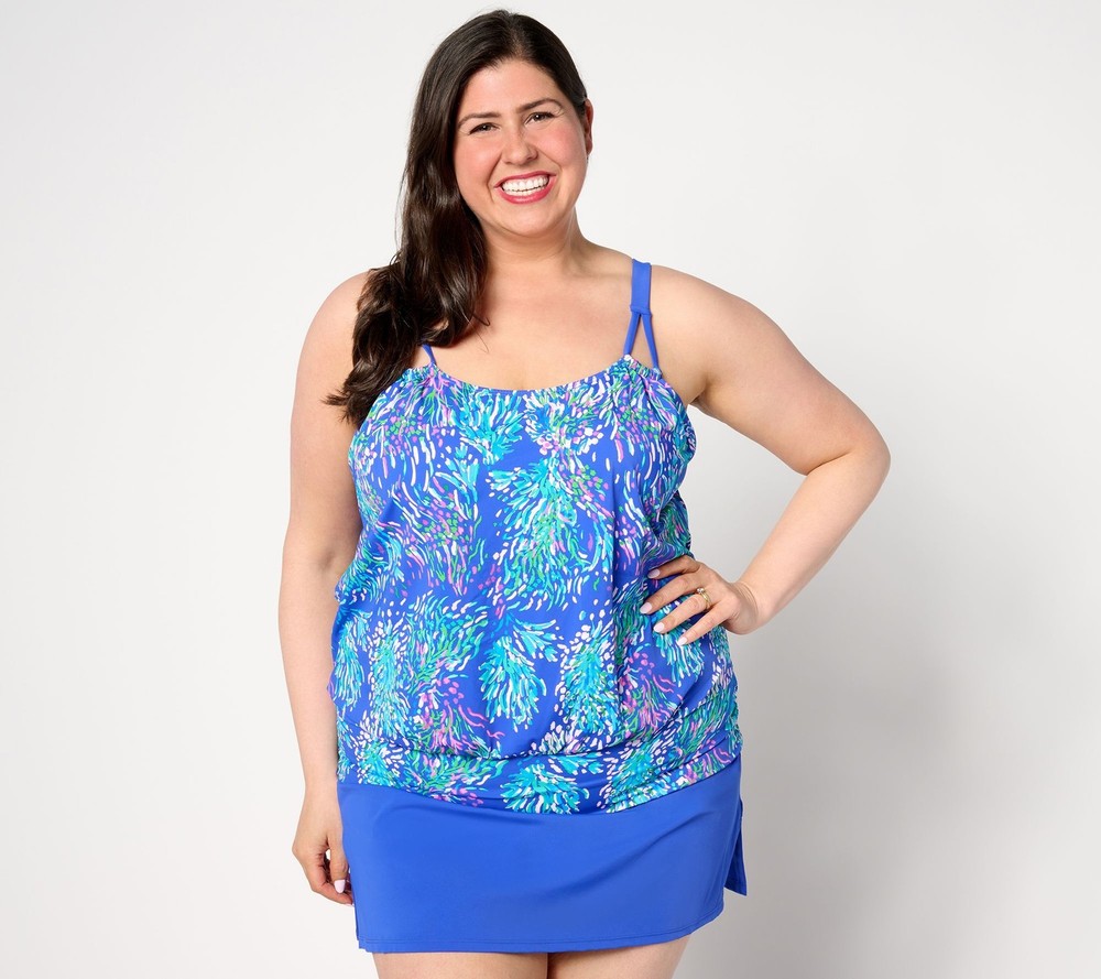 Kim Gravel x Swimsuits For All Women's Plus Sz Swimsuit 20 Blouson Blue A629536