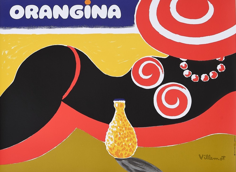 Bernard Villemot, C.A. 1980S - ORANGINA - Original Vintage Poster Linen Backed