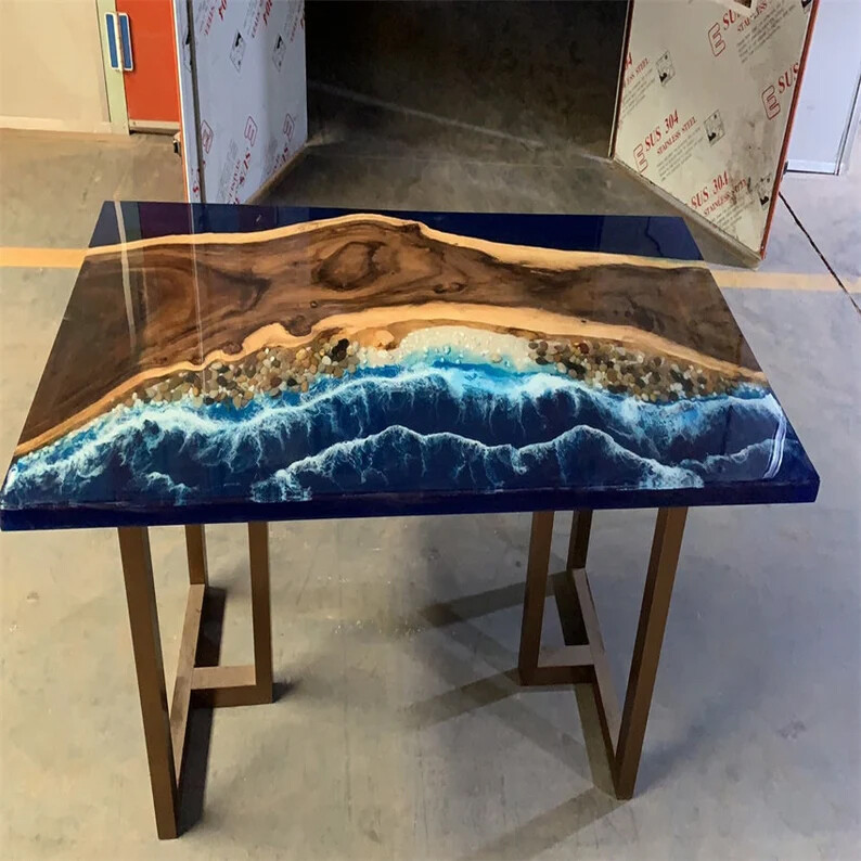 Blue Ocean Epoxy Table,Resin Table,Resin Coffee Table,Patio Dining Table Top Art
