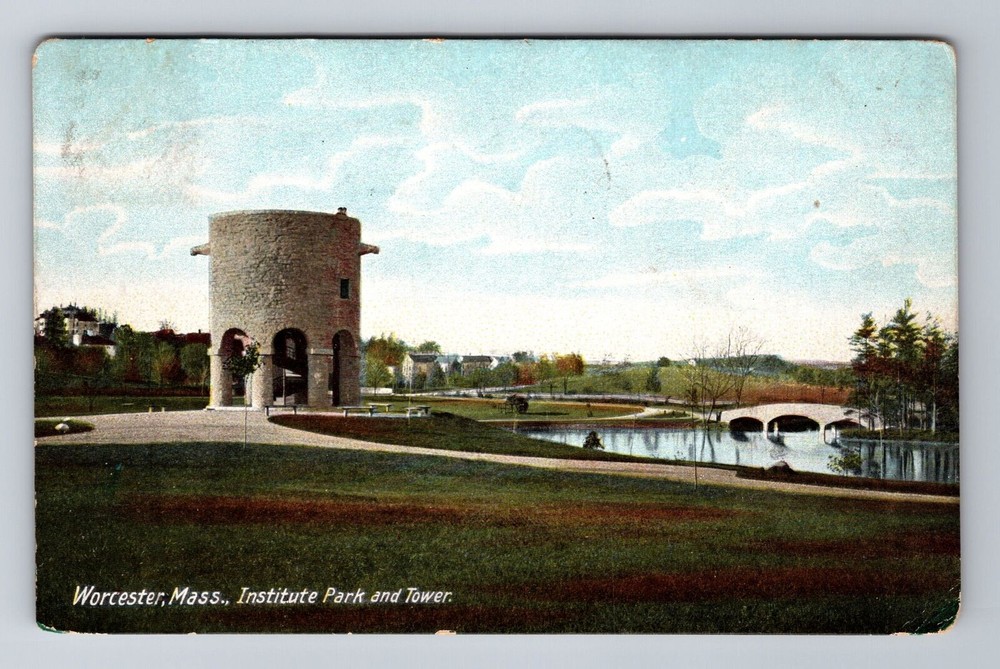 Worcester MA-Massachusetts, Institute Park and Tower, c1907 Vintage Postcard