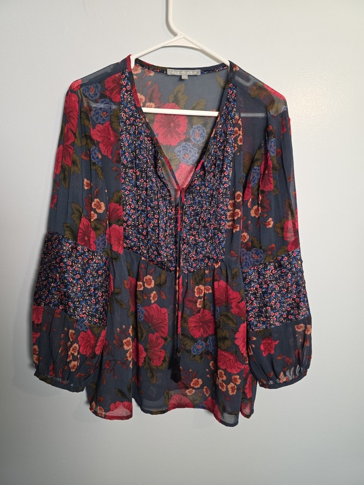 Women's Blouse Size XL Multicolor Floral Print 3/4 Sleeve V-Neck, Daniel Rainn