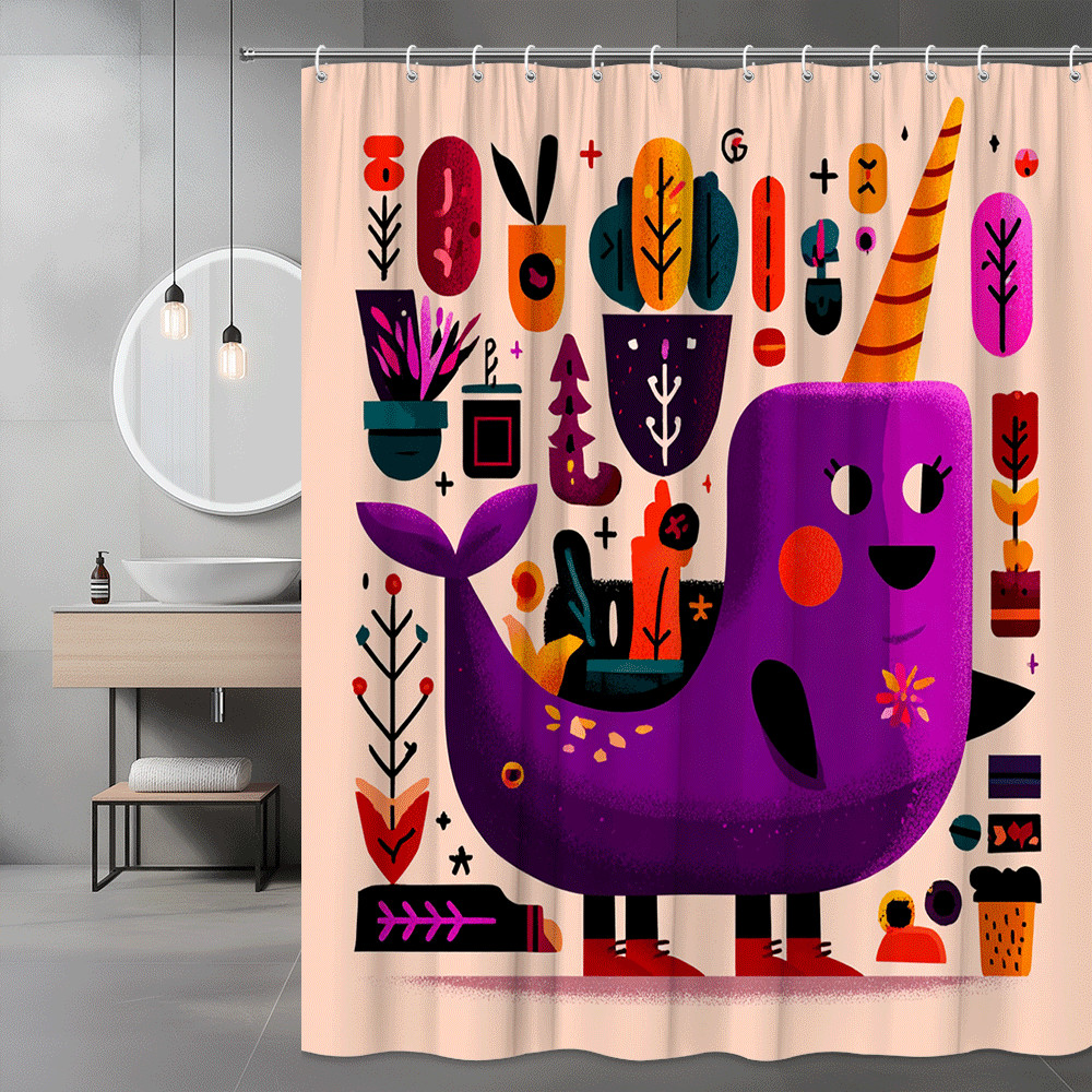 Abstract Floral Bird Shower Curtain, Colorful Graphic Print