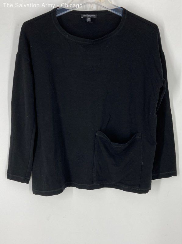 Eileen Fisher Womens Black Round Neck Long Sleeve Pullover T-Shirt Size PP