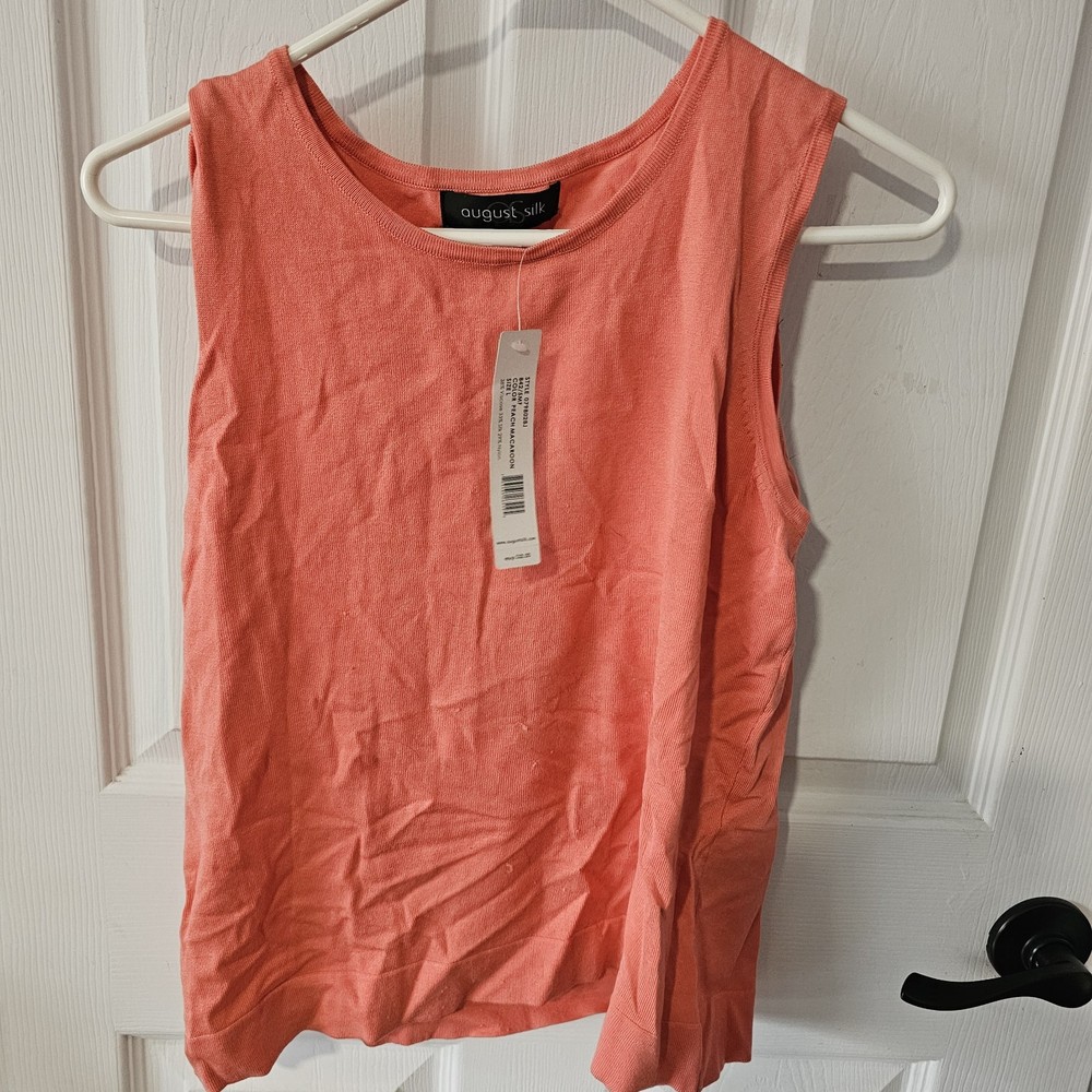 August Silk Women’s Sleeveless Top NWT  Coral Tank Top Silk Blend Classic