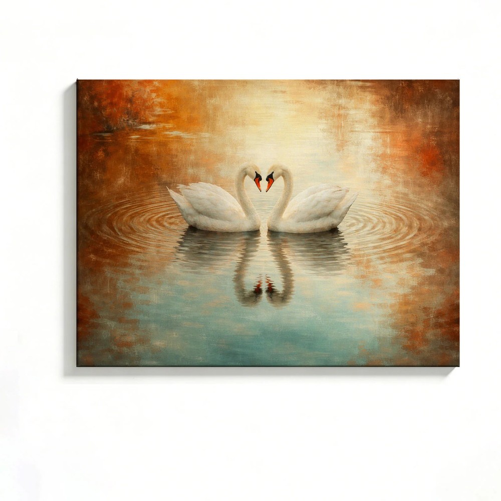 Swan Couple Canvas Painting 2D Flat Frameless Wall Art for Home Office Decor