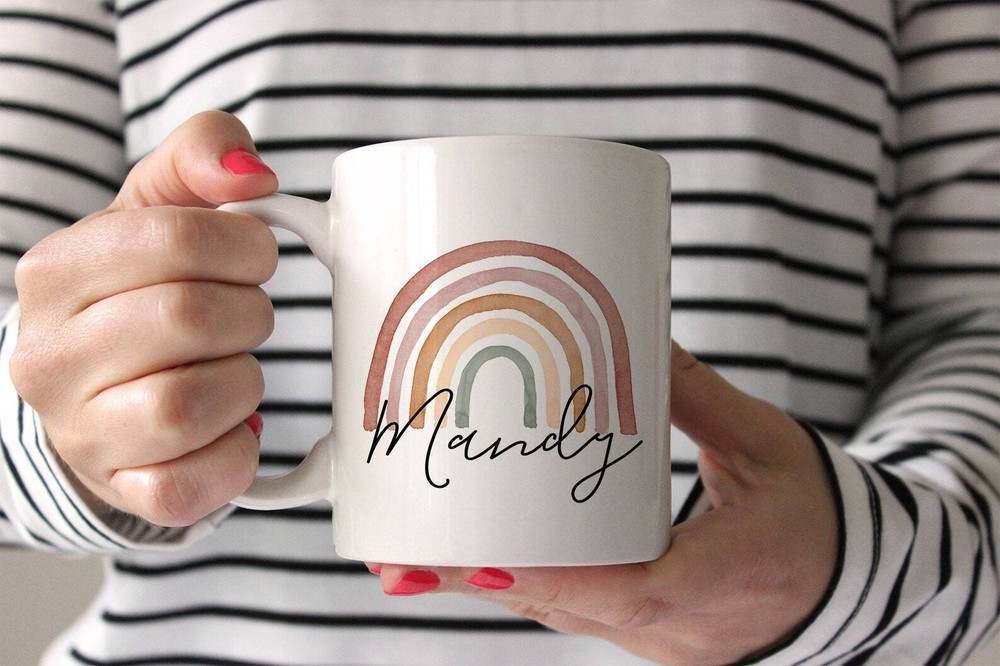 Rainbow Custom Name Mug Personalized Coffee Cup Monogram Mug Gift For Mom Friend