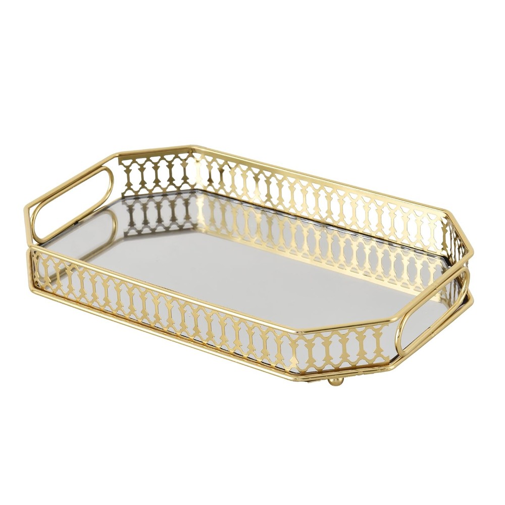 Vintage Gold Mirrored Vanity Mirror Tray Decorative Perfume and Makeup Organi...