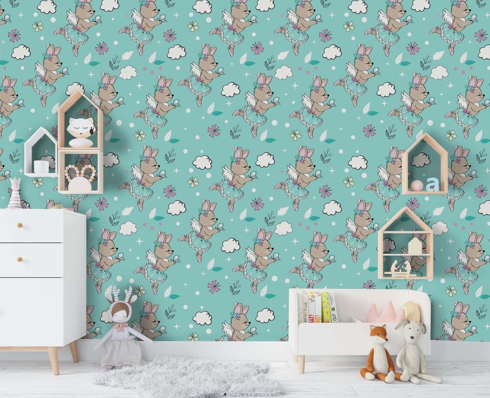 3D Cartoon Rabbit Cloud Pattern Wall Murals Wallpaper Murals Wall Sticker