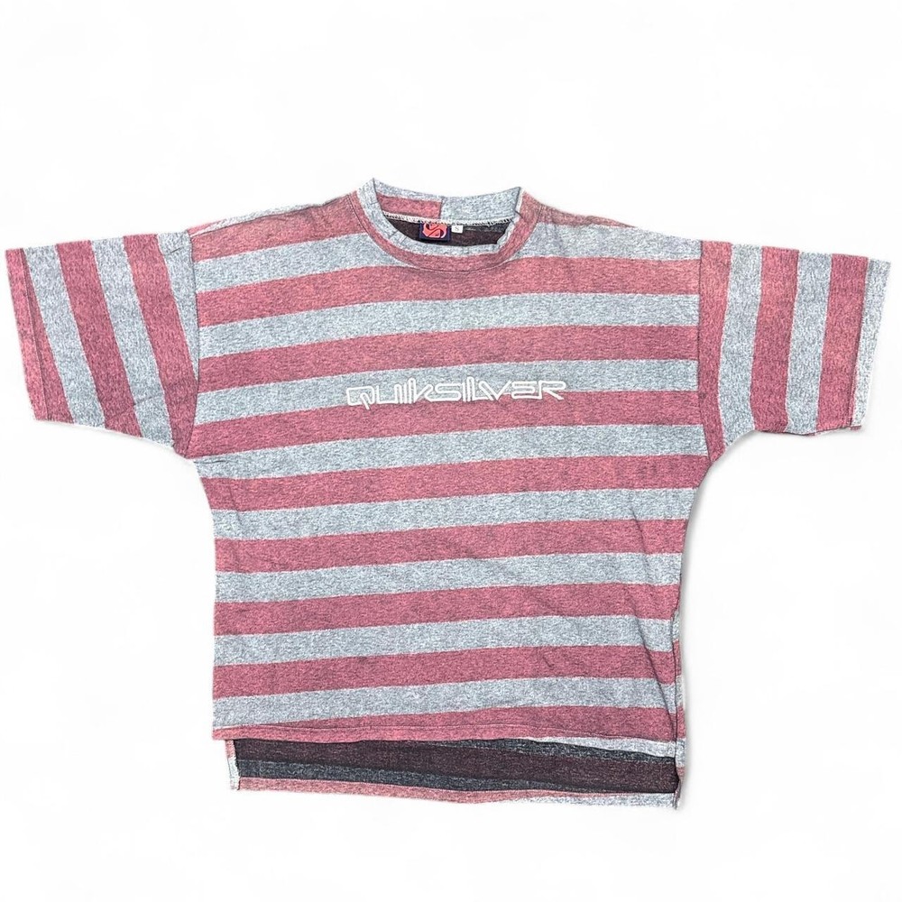 Vintage Quiksilver Shirt Mens Small 80s 90s Striped Surf Skate Red Gray Surfing