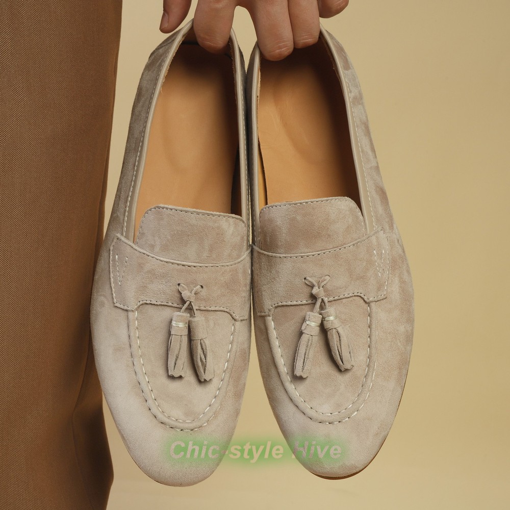 British Tassel Men Slip On Loafer Real Suede Leather Dress Casual Shoes Business