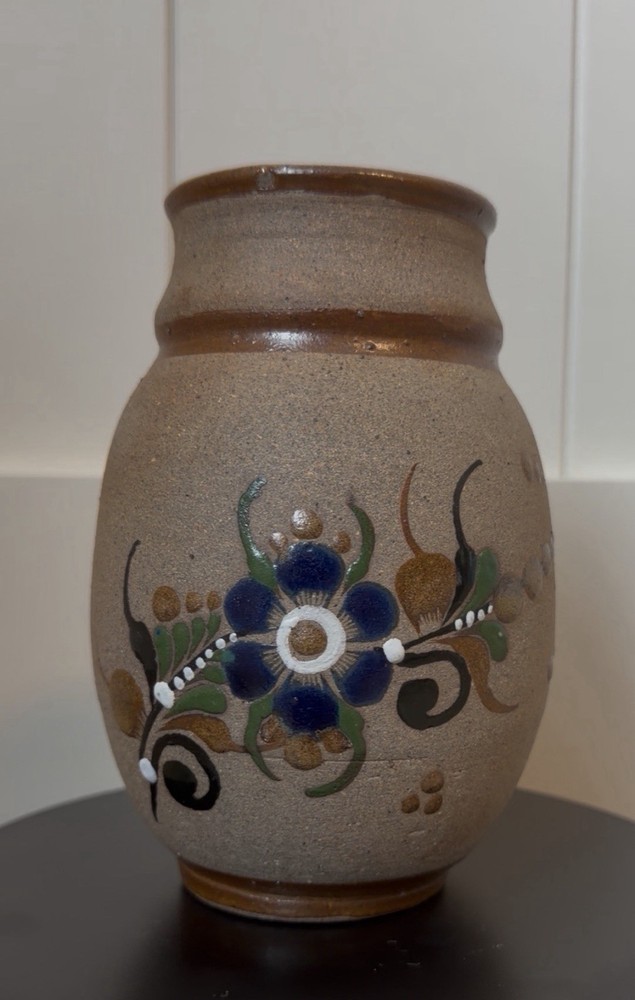 Vintage Mexican Tonala Pottery Vase – Hand-Painted Floral Folk Art