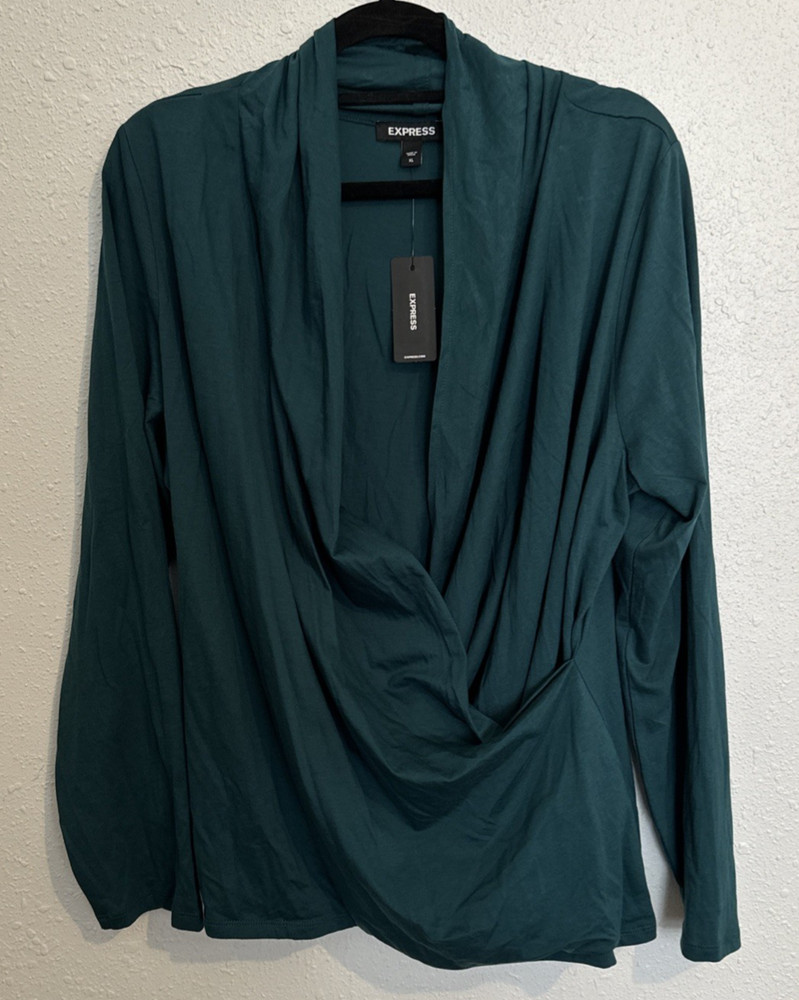Express XL Blouse NWT draped neck Dark Green  #364