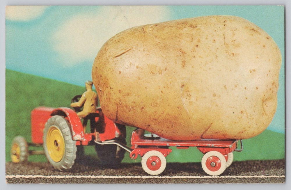 Elizabeth City North Carolina Exaggerated Potato Toy Tractor Vintage Postcard