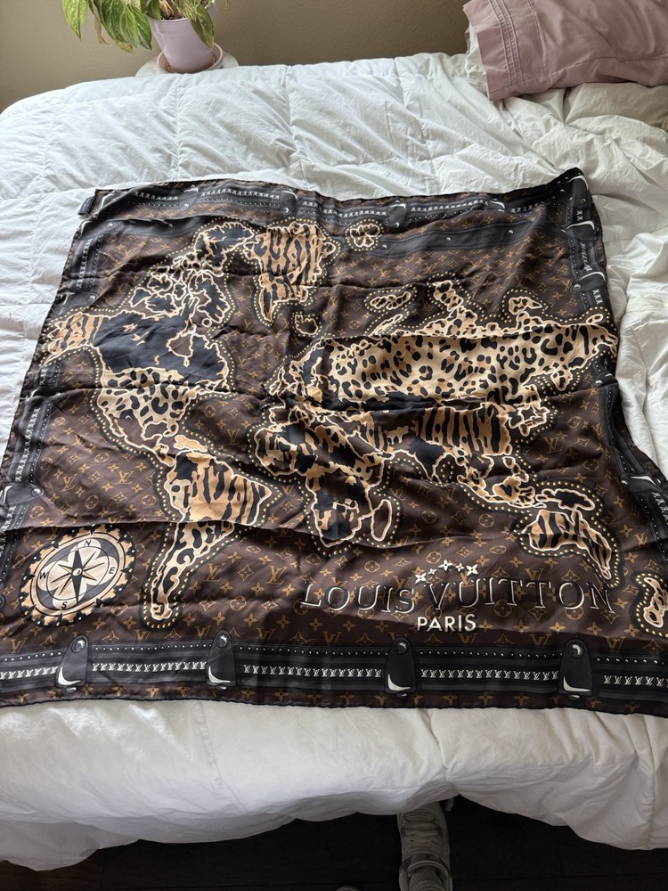 Louis Vuitton Women's Scarf Neutrals Map Cheetah Print