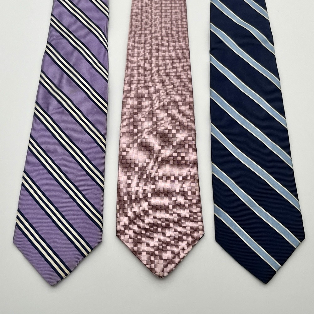 Lot of Three (3) Classic Brooks Brothers Pure Silk Ties Made in USA Striped Pink