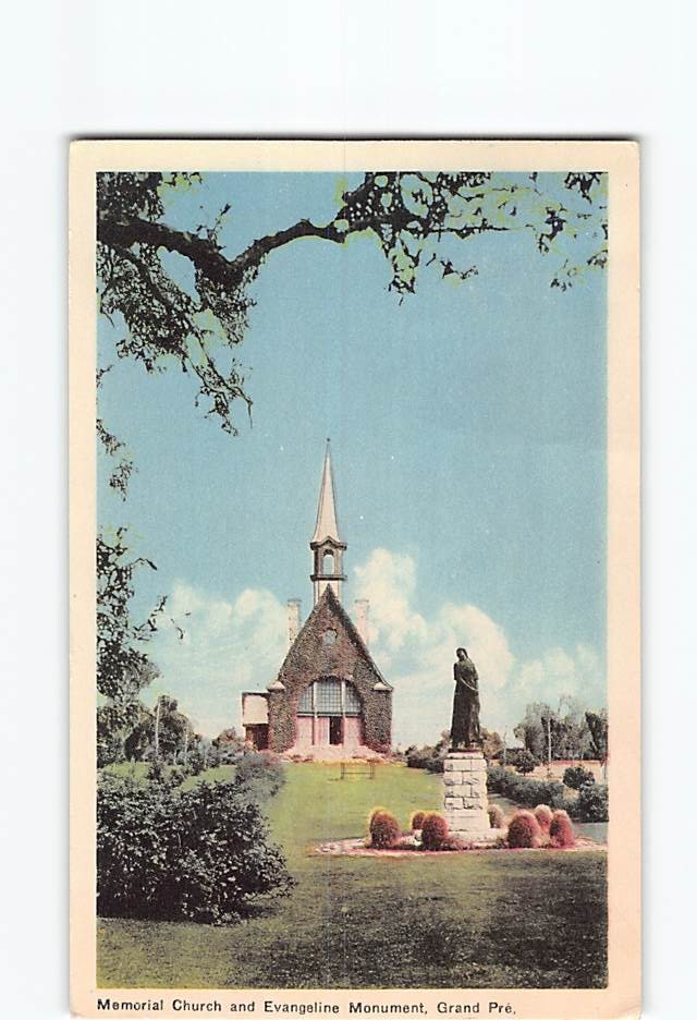 Postcard Memorial Church and Evangeline Monument Grand-Pre Nova Scotia Canada