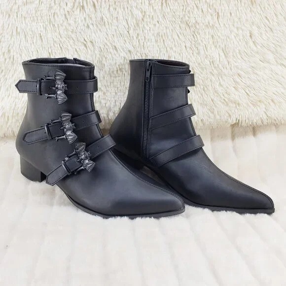 DEMONIA Wicked Warlock Winklepicker  3 Bat Buckle Goth Boots Mens Matte NY