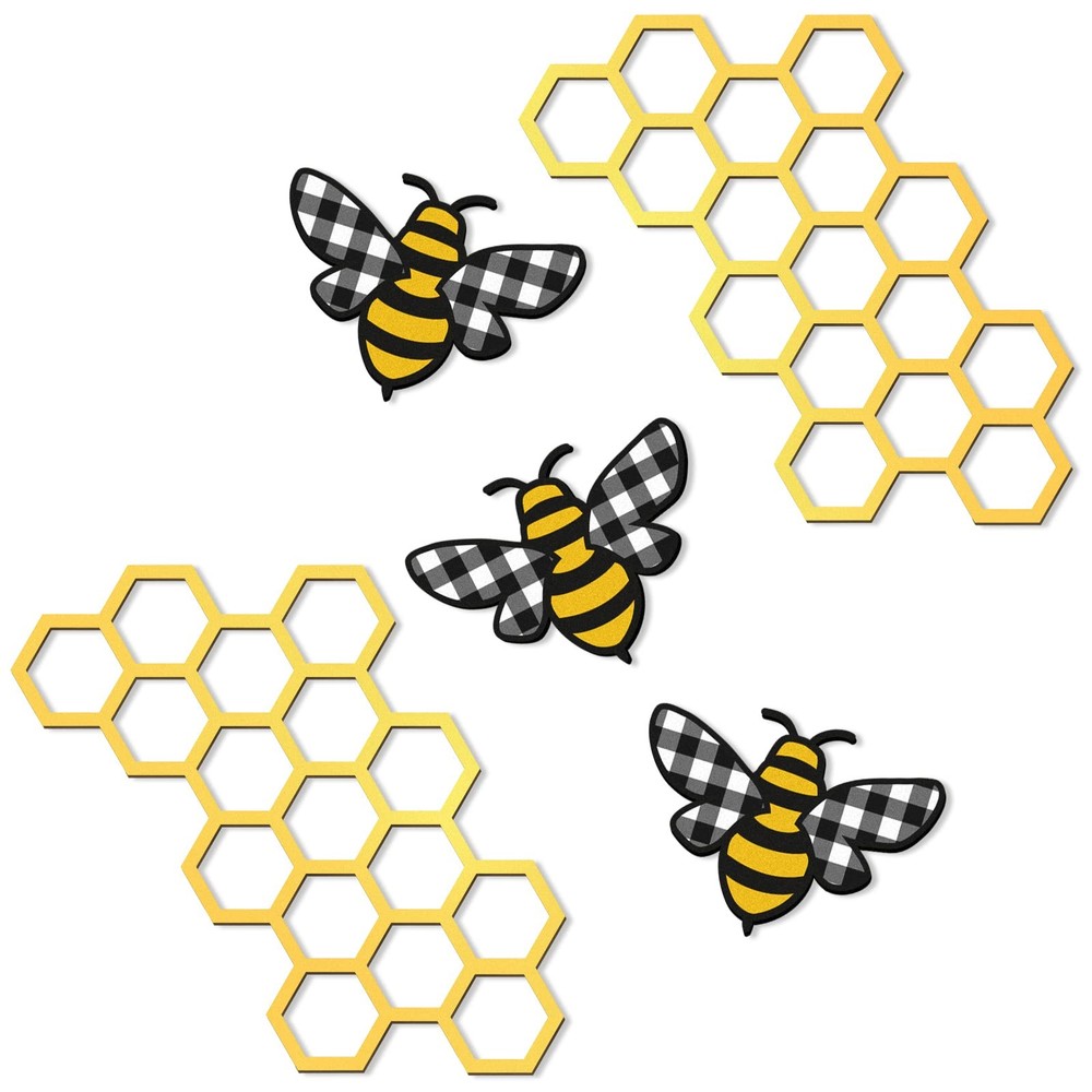 Peryiter 5 Pcs Metal Bee Wall Art Farmhouse Honey Bee Honey Comb Decor Wire M...
