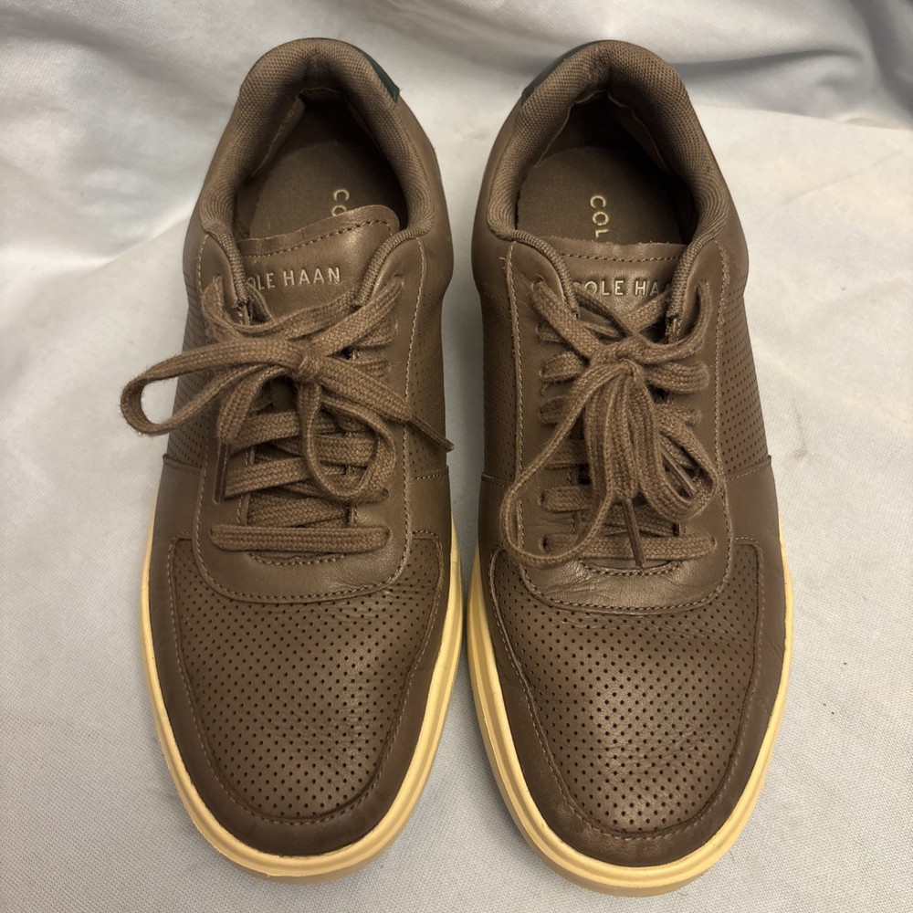 Cole Haan Men Size 8m Grand Crosscourt Shoes Brown Leather Perf Tennis Sneakers