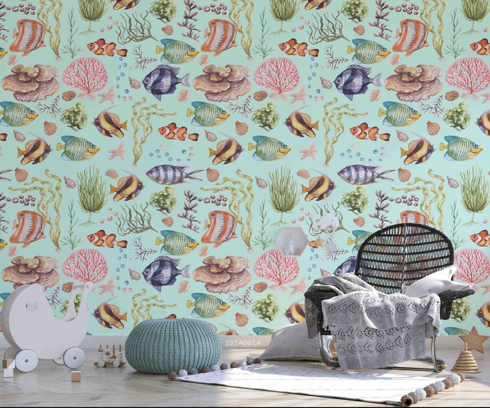 3D Coral Shell Fish Pattern Wall Murals Wallpaper Murals Wall Sticker