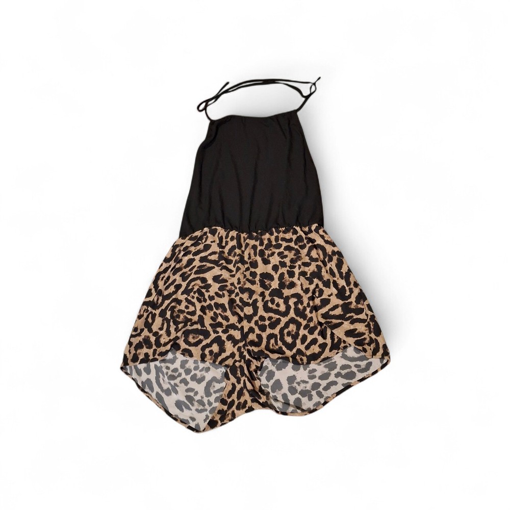 Womens Leopard Halter Romper Shorts Jumpsuit Open Back Sleeveless Summer Size XL