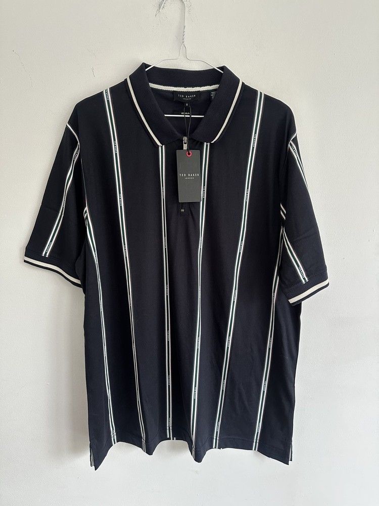 TED BAKER POLO SHIRT NAVY STRIPE XL BNWT £75 RRP Preppy Retro