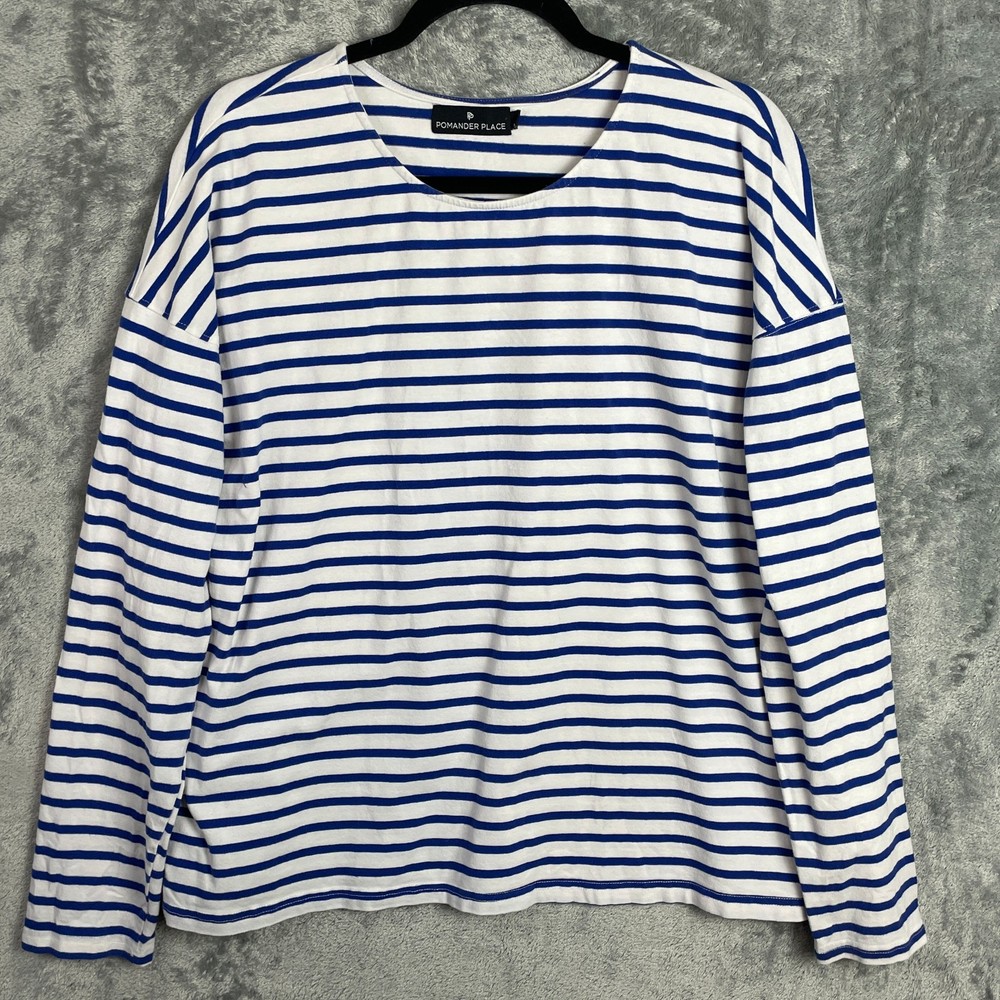 Tuckernuck Pomander Place Top Women L Blue White Striped Nautical Preppy T Shirt