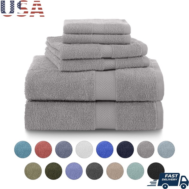 Premium 6 Piece Towel Set 100 Cotton Ultra Absorbent Plush Bath Towels New