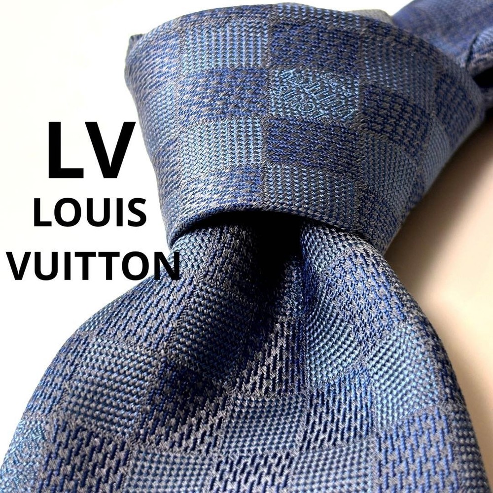 Louis Vuitton Necktie Tie Navy All over Damier pattern LV Authentic 100% Silk
