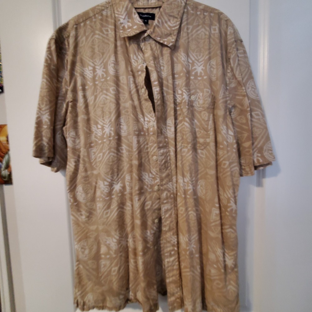 Croft & Barrow- XL Hawaiian Men's Shirt- Beige- 100% Cotton- Tribal Beach Wear