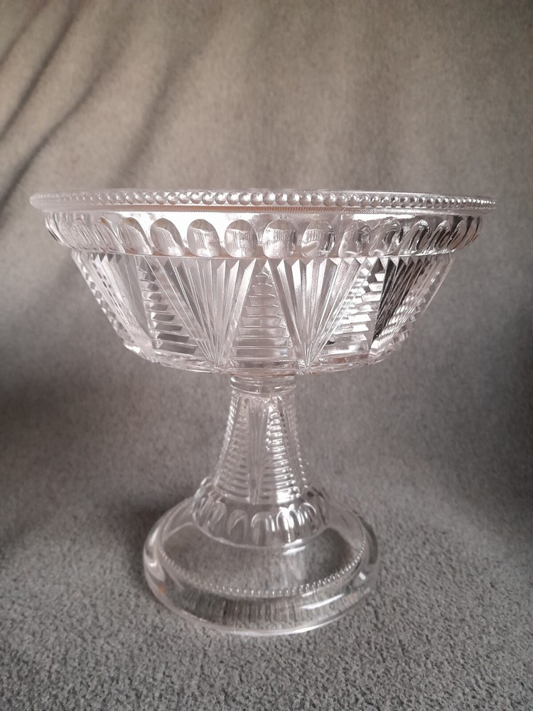Antique Art Deco McKee Bros Glass Odonis Compote Pleat &Tuck/Washboard Geometric