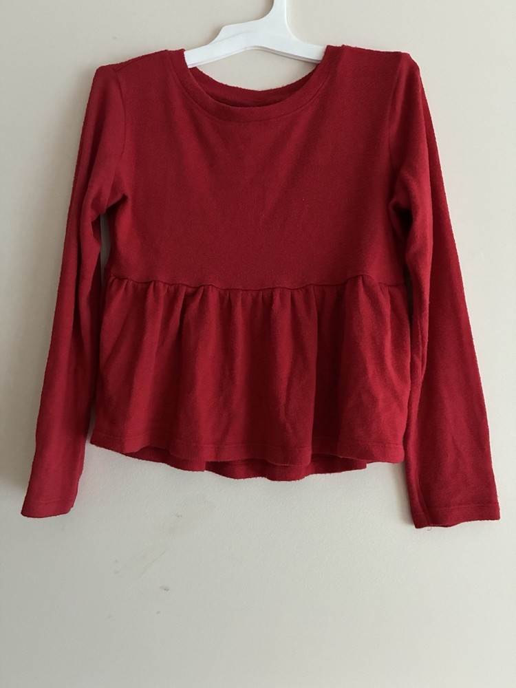 Old Navy Kid Girls Solid Red Plush Rayon Long Sleeve Peplum Top Robbie Red S 6-7