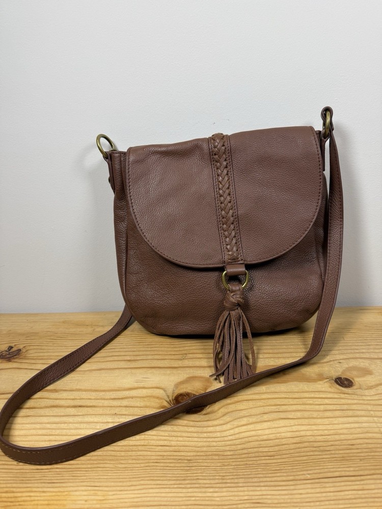 Lucky Brand Brown Leather Crossbody Bag with Tassel Detailing
