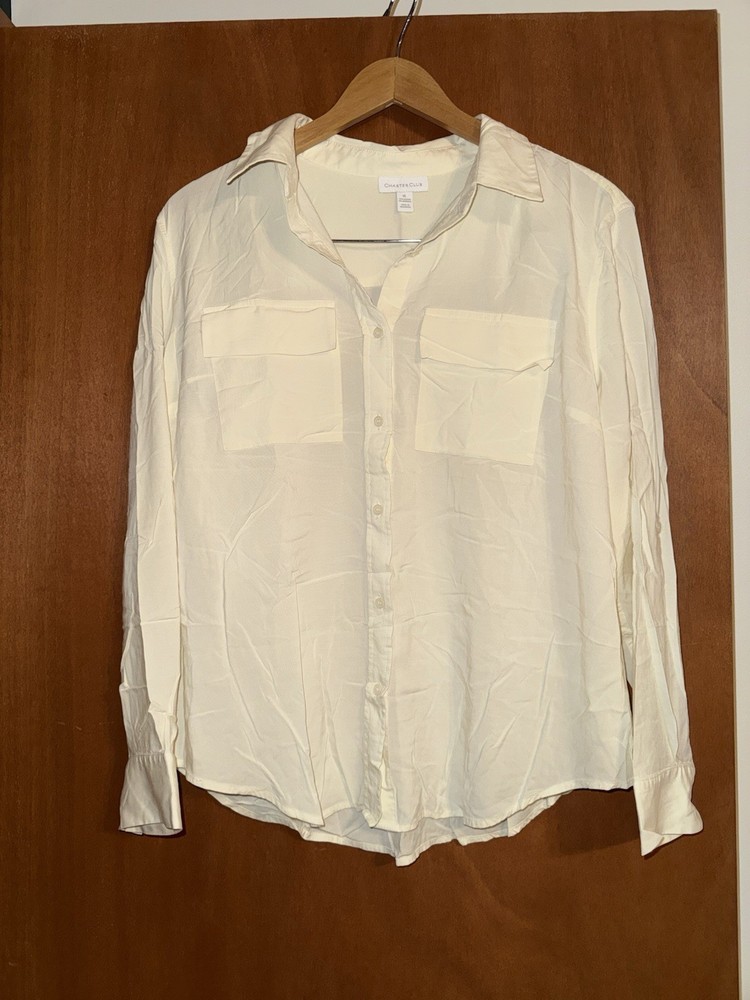 Charter Club XL Women's Long Sleeve Button Down Cream Top