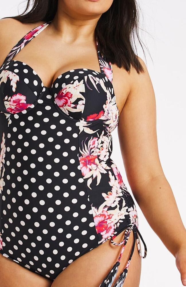 Simply Be Swimming Costume Swimsuit Size UK 34D Halterneck Underwired - Black