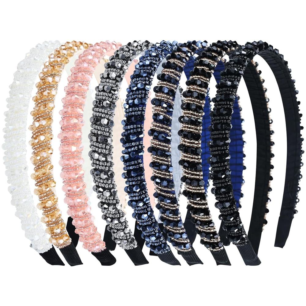 Lawie 8 Pack Baroque Crystal Rhinestone Headband Beaded Hair Accessories