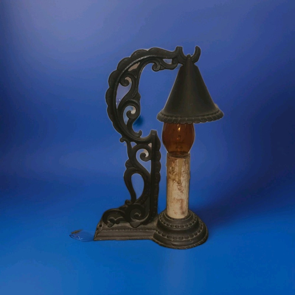 Antique Decorative Arts Crafts Mission Gothic Ornate Lamp Witch Hat Cast READ
