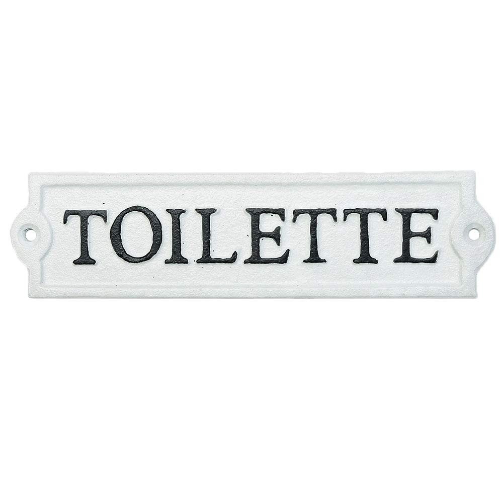 Heavy Duty Cast Iron Door Toilet Sign - White Plaque Bathroom Wall Decor - De...