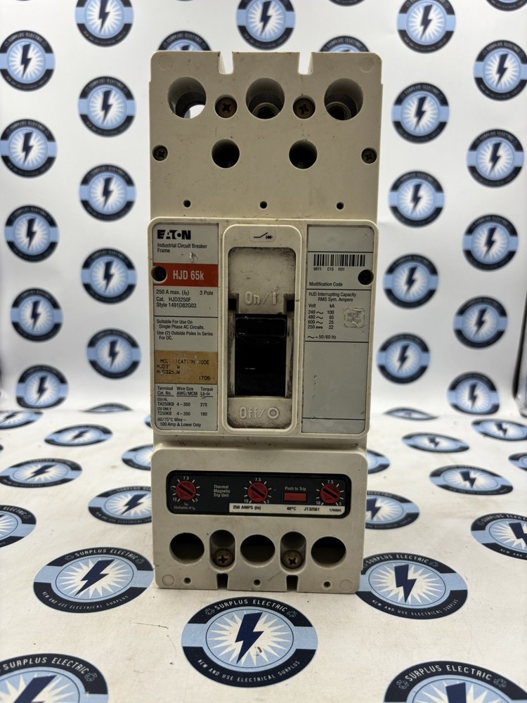 Eaton HJD3250F 250A 600V 3Pole Circuit Breaker /w JT3250T Trip