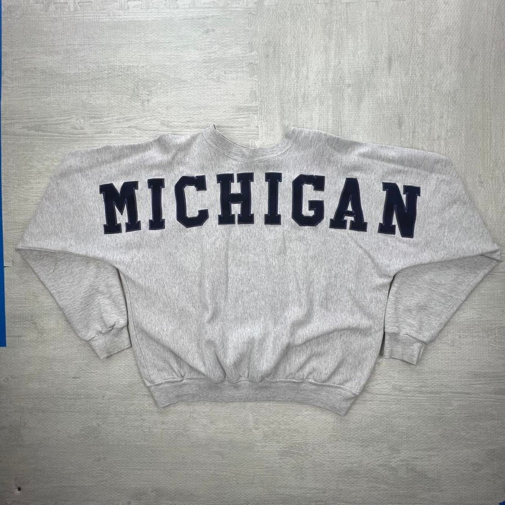 Vintage 80s Michigan Wolverines AOP Sweatshirt Size: XL Grey Blue NCAA College