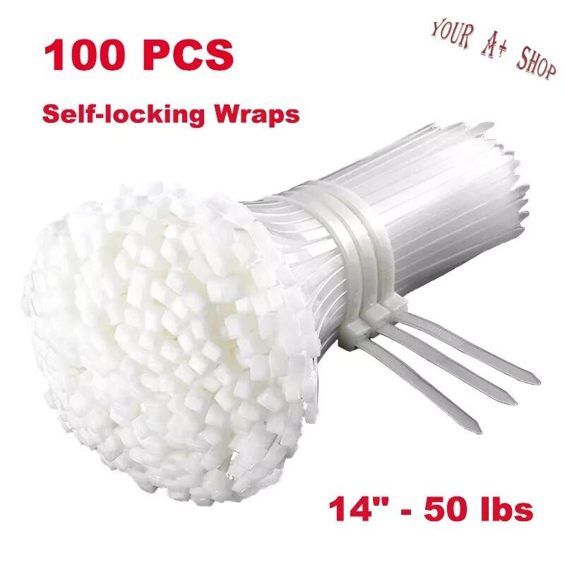 100PCS Nylon Cable Ties 14 in 50 LBS Heavy Duty Self-Locking Wrap Wire Zip Ties